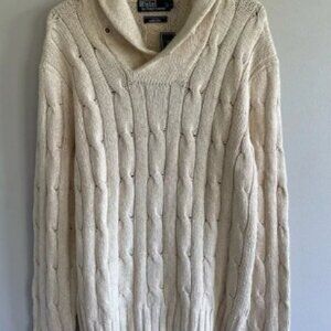 NWT Polo Ralph Lauren Men's Handknit Cable Knit Cream Sweater Size Large